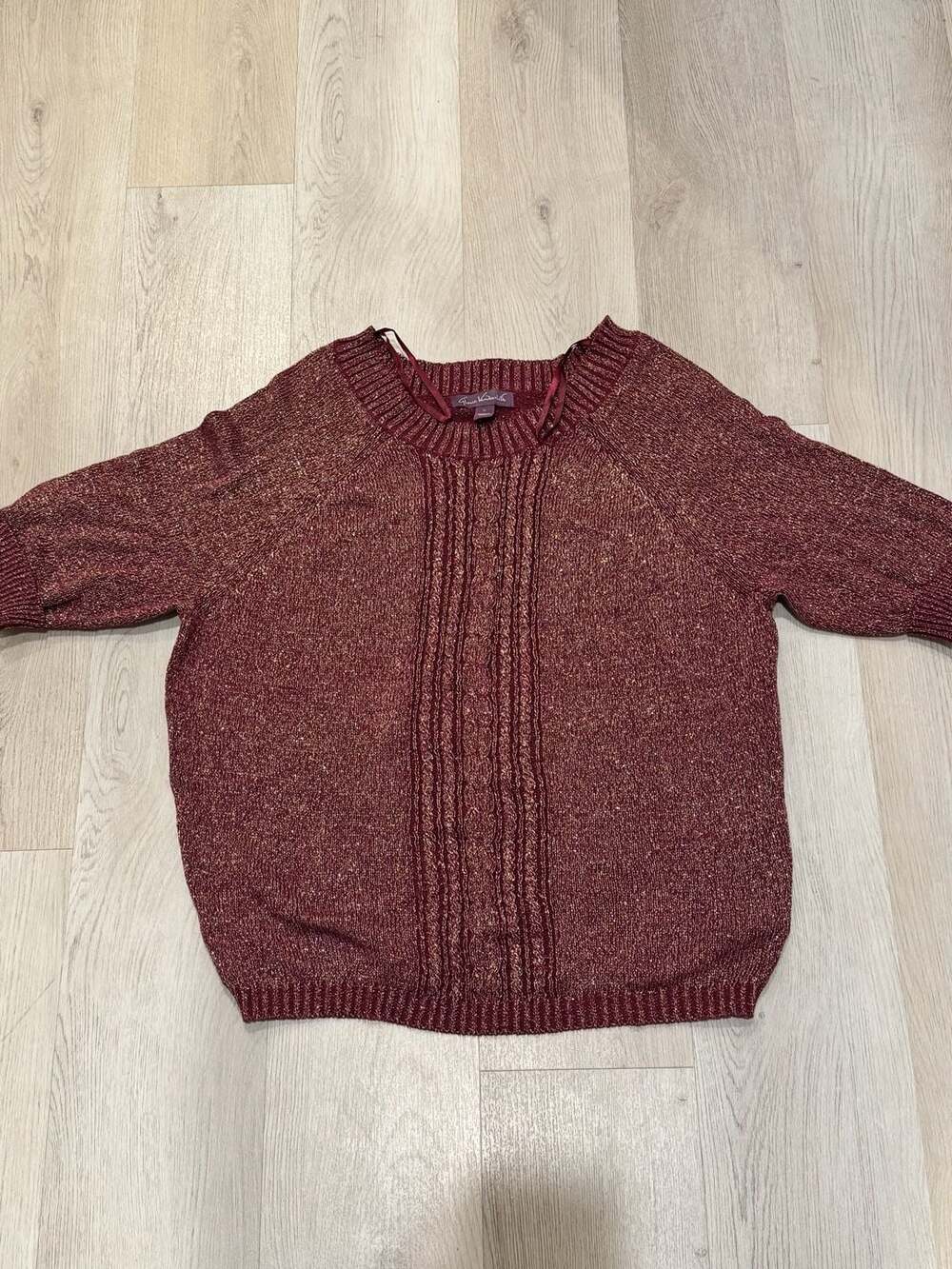 Gloria Vanderbilt Metallic Cable Knit Sweater Size 1X Burgundy